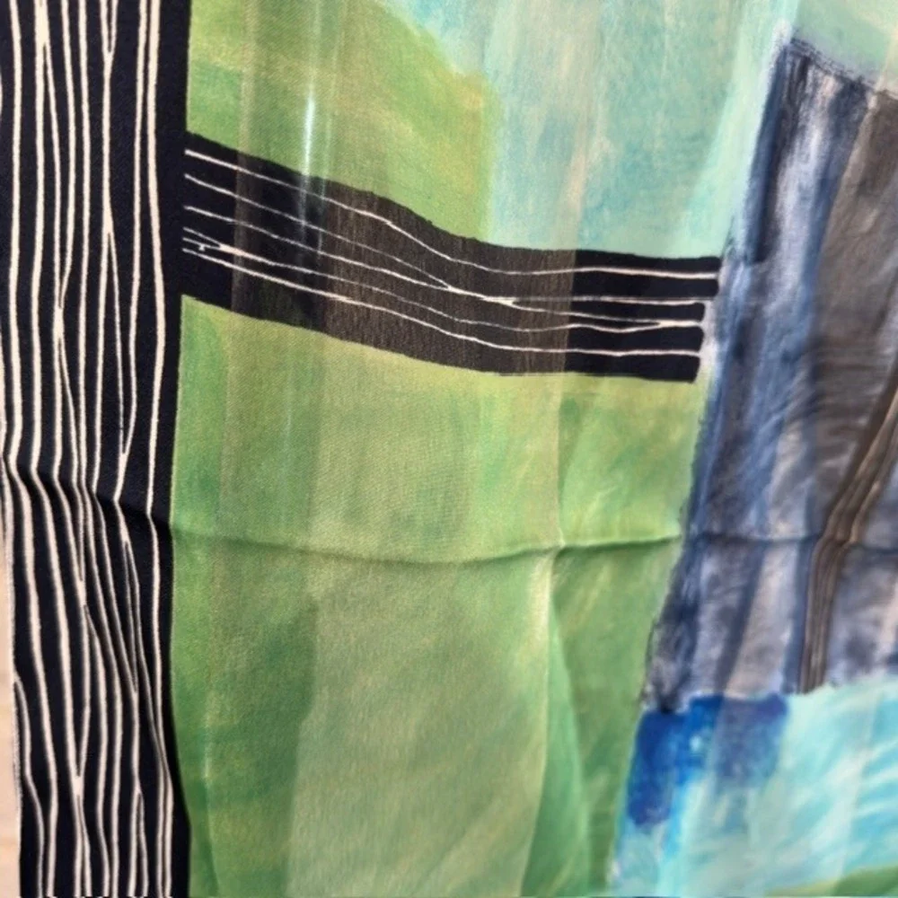 Vintage Abstract Geometric Scarf Blue Green Polyester Made in Italy 31